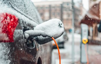 Electric car plug charging in the winter